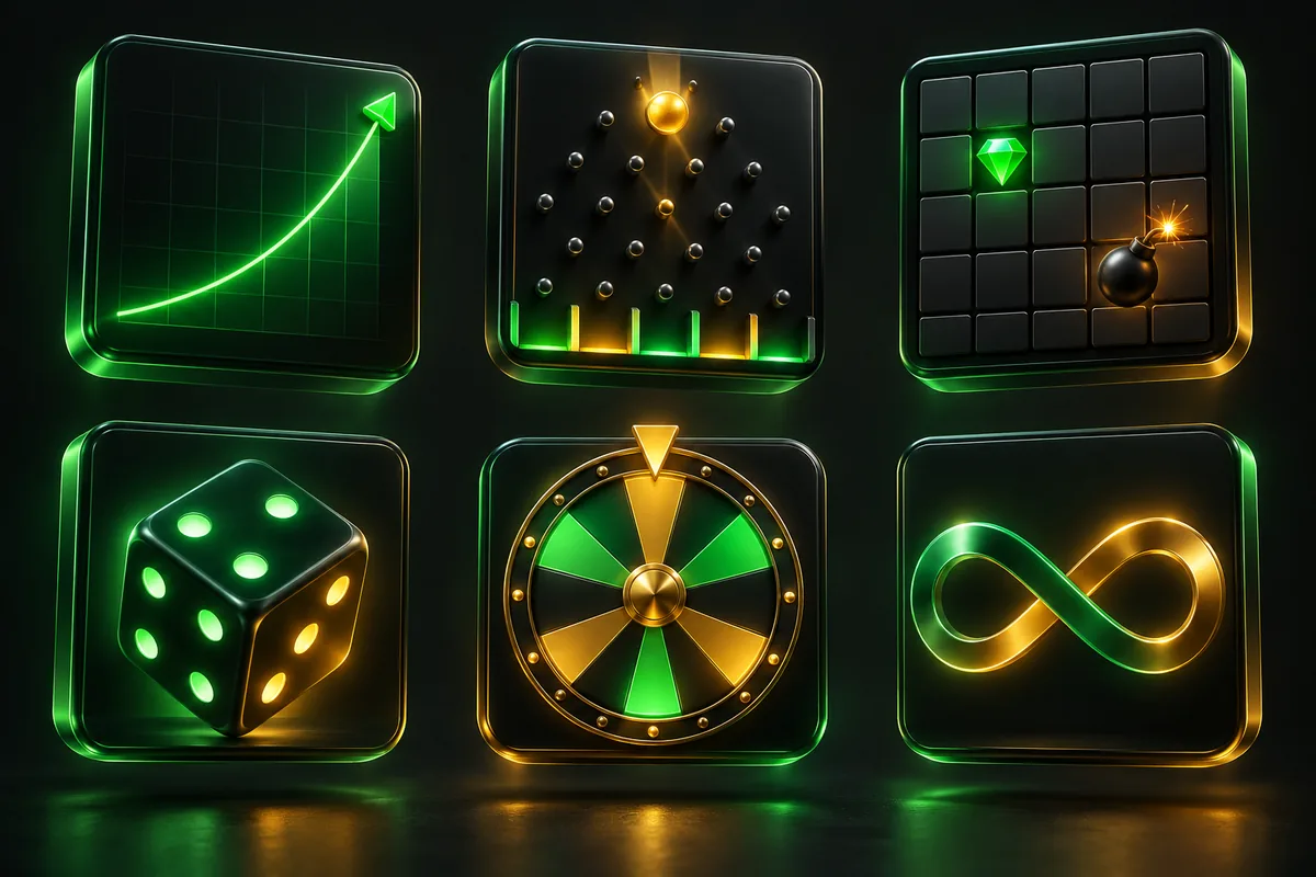BC Originals tiles: Crash, Plinko, Mines, Hash Dice, Wheel and Limbo